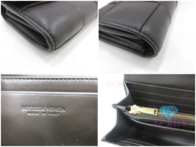 ボッテガ ヴェネタ BOTTEGA VENETA 二つ折り 長財布 イントレチャート 742694 VCQC4 8425 レザー ダーク ブラウン 濃茶 ロゴ ロング ウォレット 【中古】【送料無料】bs3952