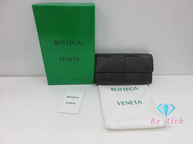ボッテガ ヴェネタ BOTTEGA VENETA 二つ折り 長財布 イントレチャート 742694 VCQC4 8425 レザー ダーク ブラウン 濃茶 ロゴ ロング ウォレット 【中古】【送料無料】bs3952