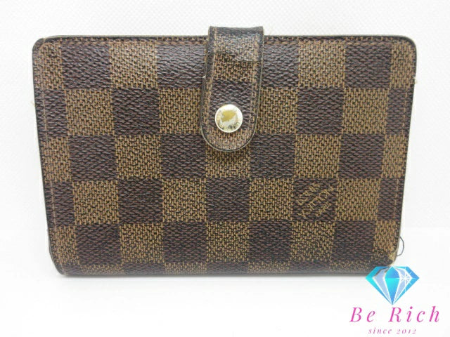 ルイ ヴィトン LOUIS VUITTON がま口 二つ折り財布 ダミエ ポルト フォイユ ヴィエノワ N61674 エベヌ ロゴ 茶 ブラウン ミディアム コンパクト ウォレット  【中古】【送料無料】 bs3953