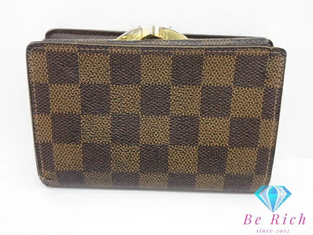 ルイ ヴィトン LOUIS VUITTON がま口 二つ折り財布 ダミエ ポルト フォイユ ヴィエノワ N61674 エベヌ ロゴ 茶 ブラウン ミディアム コンパクト ウォレット  【中古】【送料無料】 bs3953