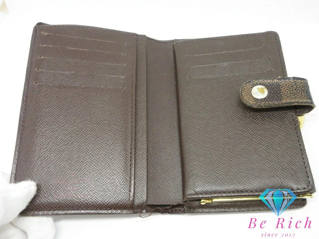ルイ ヴィトン LOUIS VUITTON がま口 二つ折り財布 ダミエ ポルト フォイユ ヴィエノワ N61674 エベヌ ロゴ 茶 ブラウン ミディアム コンパクト ウォレット  【中古】【送料無料】 bs3953