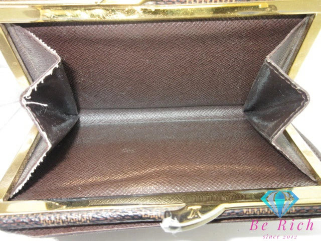 ルイ ヴィトン LOUIS VUITTON がま口 二つ折り財布 ダミエ ポルト フォイユ ヴィエノワ N61674 エベヌ ロゴ 茶 ブラウン ミディアム コンパクト ウォレット  【中古】【送料無料】 bs3953