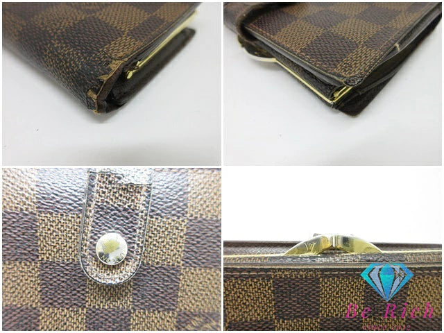 ルイ ヴィトン LOUIS VUITTON がま口 二つ折り財布 ダミエ ポルト フォイユ ヴィエノワ N61674 エベヌ ロゴ 茶 ブラウン ミディアム コンパクト ウォレット  【中古】【送料無料】 bs3953