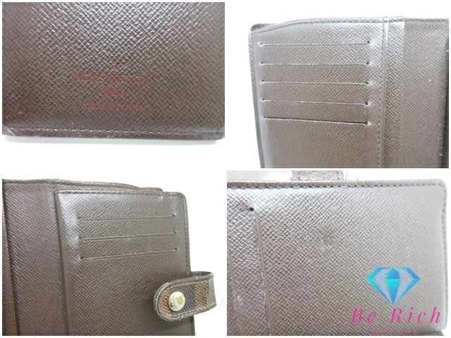 ルイ ヴィトン LOUIS VUITTON がま口 二つ折り財布 ダミエ ポルト フォイユ ヴィエノワ N61674 エベヌ ロゴ 茶 ブラウン ミディアム コンパクト ウォレット  【中古】【送料無料】 bs3953