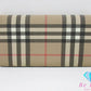 バーバリー BURBERRY 二つ折り財布 長財布 チェック ベージュ ブラウン 茶 PVC レザー ロゴ ロング ウォレット 【中古】【送料無料】 bs3958