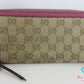 グッチ GUCCI ラウンド ファスナー 長財布 394005 ブリー GG カーキ ピンク パープル 紫 キャンバス レザー ロゴ 二つ折り財布 ロング ウォレット 【中古】【送料無料】bs3961