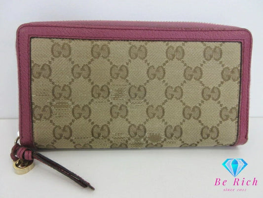 グッチ GUCCI ラウンド ファスナー 長財布 394005 ブリー GG カーキ ピンク パープル 紫 キャンバス レザー ロゴ 二つ折り財布 ロング ウォレット 【中古】【送料無料】bs3961