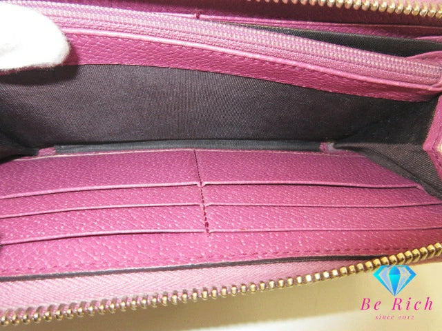 グッチ GUCCI ラウンド ファスナー 長財布 394005 ブリー GG カーキ ピンク パープル 紫 キャンバス レザー ロゴ 二つ折り財布 ロング ウォレット 【中古】【送料無料】bs3961