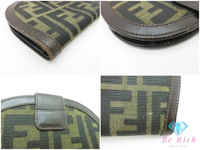 フェンディ FENDI 二つ折り財布 中財布 2804 012233 ブラウン 茶 ブラック 黒 キャンバス レザー ズッカ ロゴ ミディアム コンパクト ウォレット 【中古】【送料無料】 bs3964