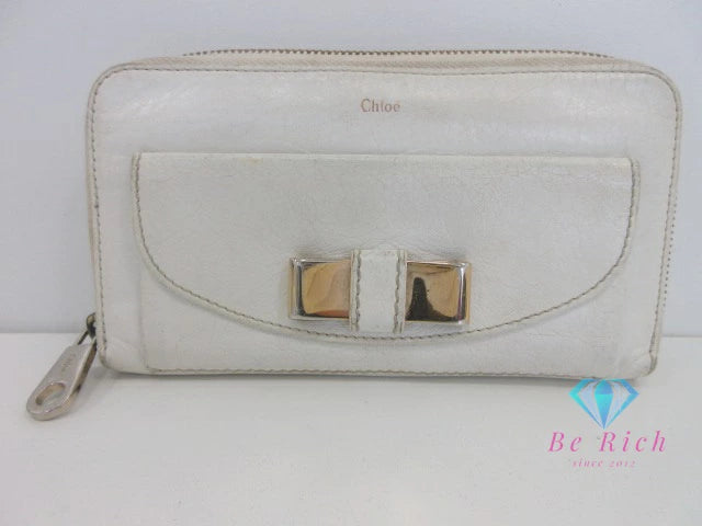 クロエ Chloe ラウンドファスナー 長財布 3P0501 リリィ 白 ホワイト レザー ロゴ ロング ウォレット  【中古】【送料無料】 bs3966