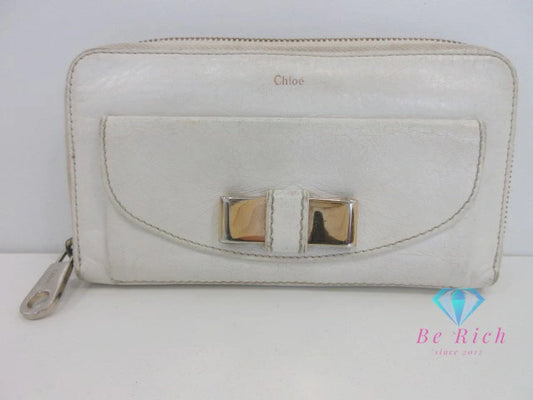 クロエ Chloe ラウンドファスナー 長財布 3P0501 リリィ 白 ホワイト レザー ロゴ ロング ウォレット  【中古】【送料無料】 bs3966