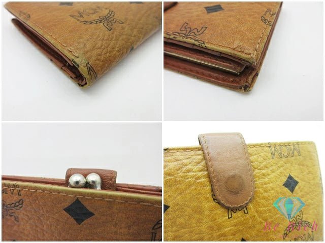 MCM エムシーエム 二つ折り財布 コニャック キャメル 茶 ブラウン ヴィセトス モノグラム ロゴ レザー コンパクト ウォレット 【中古】【送料無料】 bs3969