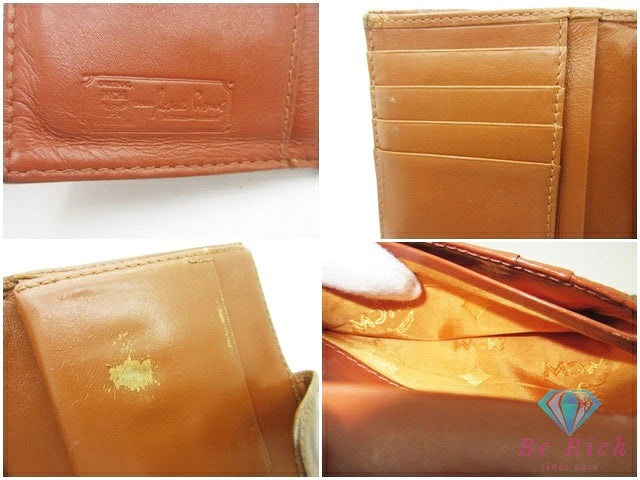 MCM エムシーエム 二つ折り財布 コニャック キャメル 茶 ブラウン ヴィセトス モノグラム ロゴ レザー コンパクト ウォレット 【中古】【送料無料】 bs3969