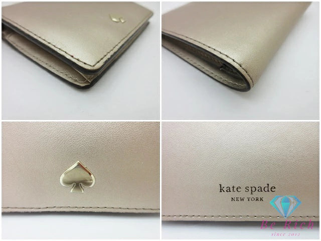 ケイトスペード kate spade 二つ折り 財布 WLRU5595 メタリック ベージュ レザー コンパクト ウォレット  【中古】【送料無料】 bs3970