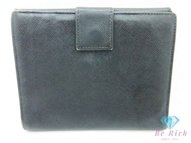 プラダ PRADA W ホック 二つ折り財布 M172 黒 ブラック NERO サフィアーノ レザー ロゴ コンパクト ウォレット  【中古】【送料無料】 bs3974