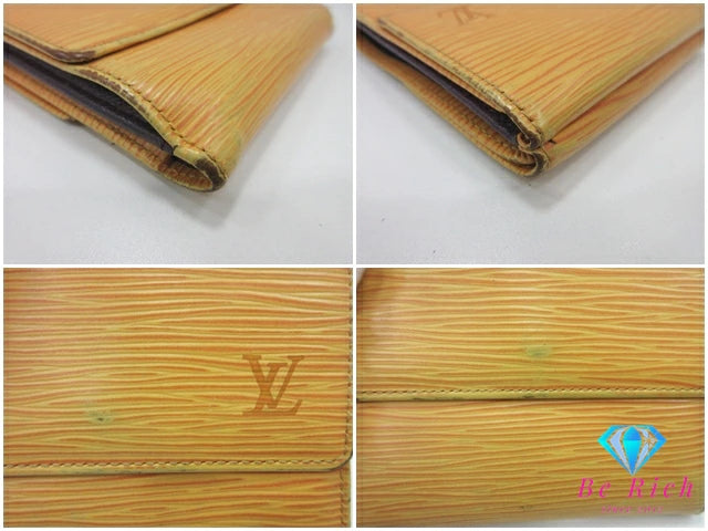 ルイ ヴィトン LOUIS VUITTON Wホック 三つ折り財布 エピ ポルト モネ ビエ カルト クレディ M63489 タッシリ イエロー 黄 レザー LV ロゴ 二つ折り財布 ミニ コンパクト ウォレット  【中古】【送料無料】 bs3978