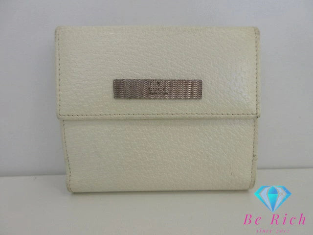 グッチ GUCCI Wホック 二つ折り財布 035.4463 白 ホワイト レザー ロゴ コンパクト ウォレット 【中古】【送料無料】bs3983