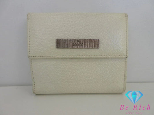 グッチ GUCCI Wホック 二つ折り財布 035.4463 白 ホワイト レザー ロゴ コンパクト ウォレット 【中古】【送料無料】bs3983