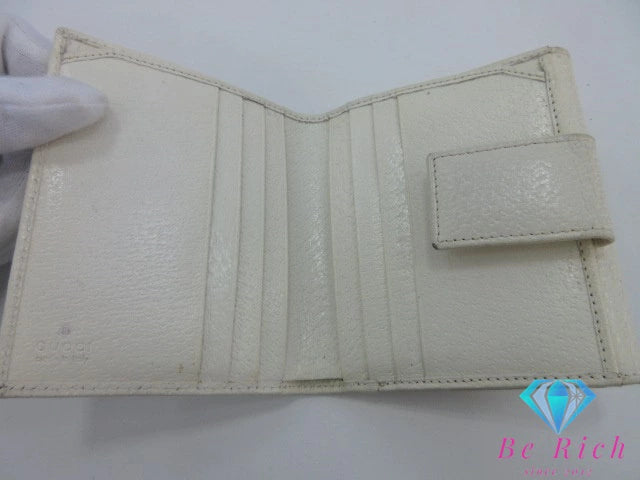 グッチ GUCCI Wホック 二つ折り財布 035.4463 白 ホワイト レザー ロゴ コンパクト ウォレット 【中古】【送料無料】bs3983