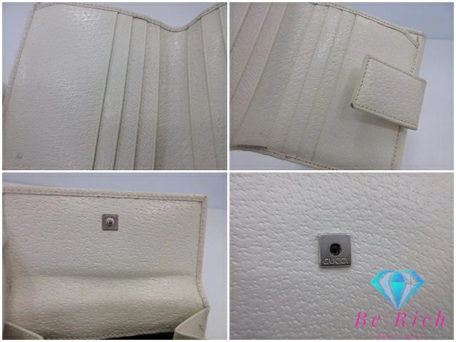 グッチ GUCCI Wホック 二つ折り財布 035.4463 白 ホワイト レザー ロゴ コンパクト ウォレット 【中古】【送料無料】bs3983