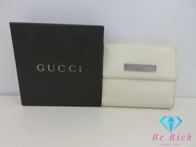 グッチ GUCCI Wホック 二つ折り財布 035.4463 白 ホワイト レザー ロゴ コンパクト ウォレット 【中古】【送料無料】bs3983