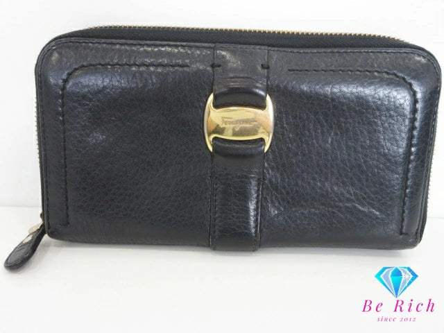サルヴァトーレ フェラガモ Salvatore Ferragamo ラウンド ファスナー 長財布 1Y-22B765 ヴァラ 黒 ブラック レザー ロゴ 二つ折り財布 ロング ウォレット 【中古】【送料無料】bs3986