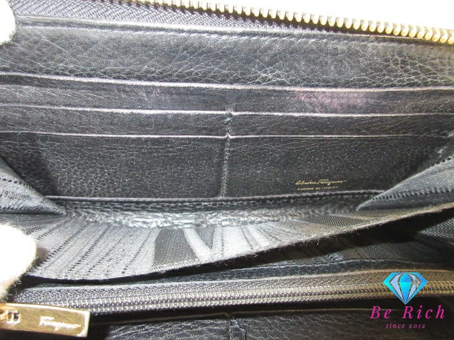 サルヴァトーレ フェラガモ Salvatore Ferragamo ラウンド ファスナー 長財布 1Y-22B765 ヴァラ 黒 ブラック レザー ロゴ 二つ折り財布 ロング ウォレット 【中古】【送料無料】bs3986