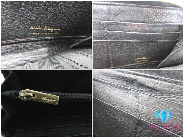 サルヴァトーレ フェラガモ Salvatore Ferragamo ラウンド ファスナー 長財布 1Y-22B765 ヴァラ 黒 ブラック レザー ロゴ 二つ折り財布 ロング ウォレット 【中古】【送料無料】bs3986