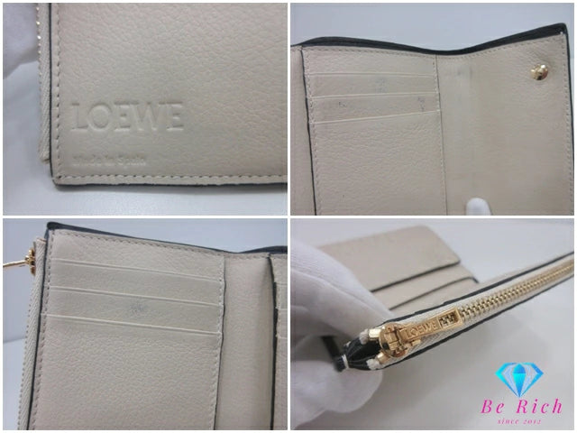 ロエベ LOEWE バーティカル ウォレット 三つ折り 財布 C499S97X07 リピート アナグラム アイボリー ロゴ レザー コンパクト ウォレット 【中古】【送料無料】bs3987