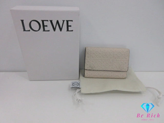 ロエベ LOEWE バーティカル ウォレット 三つ折り 財布 C499S97X07 リピート アナグラム アイボリー ロゴ レザー コンパクト ウォレット 【中古】【送料無料】bs3987