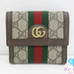 グッチ GUCCI オフィディア フレンチ フラップ ウォレット Wホック 二つ折り財布 523173 エボニー シェリー ウェブ GG スプリーム ロゴ PVC レザー ベージュ ブラウン 茶 三つ折り財布 コンパクト ミニ 【中古】【送料無料】 bs3994
