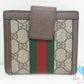 グッチ GUCCI オフィディア フレンチ フラップ ウォレット Wホック 二つ折り財布 523173 エボニー シェリー ウェブ GG スプリーム ロゴ PVC レザー ベージュ ブラウン 茶 三つ折り財布 コンパクト ミニ 【中古】【送料無料】 bs3994