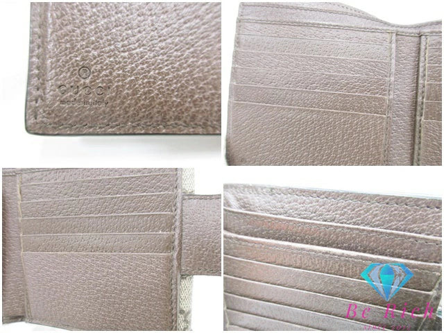 グッチ GUCCI オフィディア フレンチ フラップ ウォレット Wホック 二つ折り財布 523173 エボニー シェリー ウェブ GG スプリーム ロゴ PVC レザー ベージュ ブラウン 茶 三つ折り財布 コンパクト ミニ 【中古】【送料無料】 bs3994