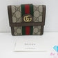 グッチ GUCCI オフィディア フレンチ フラップ ウォレット Wホック 二つ折り財布 523173 エボニー シェリー ウェブ GG スプリーム ロゴ PVC レザー ベージュ ブラウン 茶 三つ折り財布 コンパクト ミニ 【中古】【送料無料】 bs3994