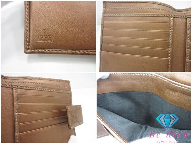グッチ GUCCI Wホック 二つ折り財布 245727 GG シマ ブロンズ ブラウン 茶 インターロッキング ロゴ レザー コンパクト ウォレット 【中古】【送料無料】bs3996