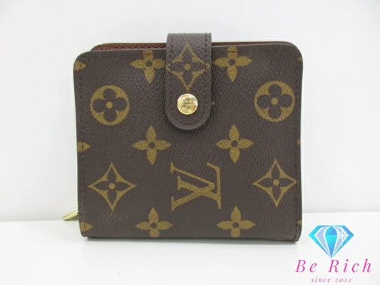 美品 ルイ ヴィトン LOUIS VUITTON 二つ折り財布 コンパクト ジップ M61667 モノグラム 茶 ブラウン PVC レザー LV ロゴ ウォレット ラウンドファスナー ほぼ 未使用品 【中古】【送料無料】bs4000