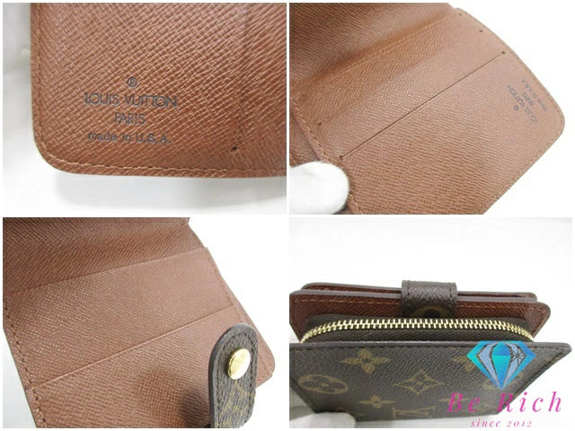 美品 ルイ ヴィトン LOUIS VUITTON 二つ折り財布 コンパクト ジップ M61667 モノグラム 茶 ブラウン PVC レザー LV ロゴ ウォレット ラウンドファスナー ほぼ 未使用品 【中古】【送料無料】bs4000