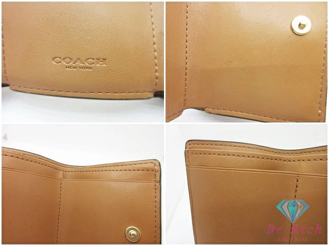 コーチ COACH シグネチャー 三つ折り財布 91806 スモール ウォレット PVC レザー ベージュ アイボリー ロゴ ミニ コンパクト  【中古】【送料無料】 bs4002