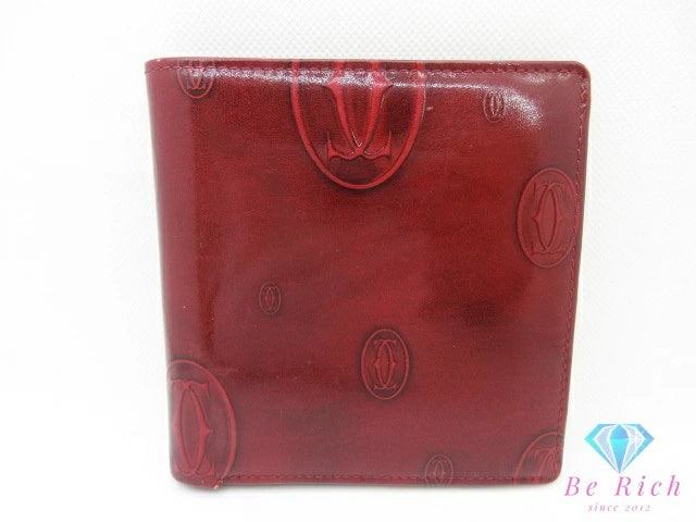 カルティエ Cartier 二つ折り財布 ハッピーバースデー ボルドー パテント レザー エナメル ロゴ コンパクト ウォレット  【中古】【送料無料】 bs4004