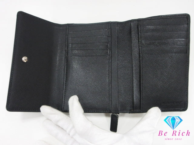 バーバリー BURBERRY 三つ折り財布 小銭入れ 黒 ブラック ノバ チェック キャンバス レザー ロゴ ミディアム コンパクト ウォレット 【中古】【送料無料】 bs4007