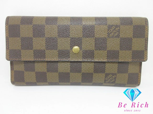 ルイ ヴィトン LOUIS VUITTON 三つ折り 長財布 ダミエ ポルト トレゾール インターナショナル N61215 エベヌ LV ロゴ 二つ折り財布 ロング ウォレット  【中古】【送料無料】 bs4008