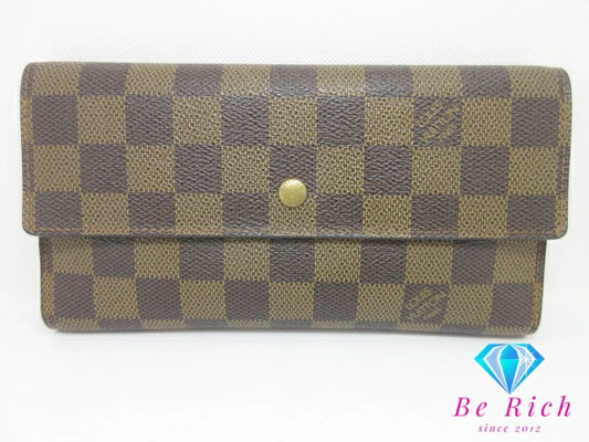 ルイ ヴィトン LOUIS VUITTON 三つ折り 長財布 ダミエ ポルト トレゾール インターナショナル N61215 エベヌ LV ロゴ 二つ折り財布 ロング ウォレット  【中古】【送料無料】 bs4008