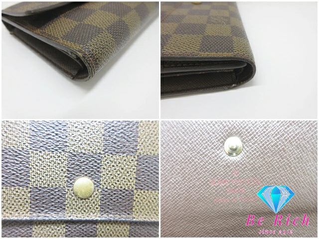 ルイ ヴィトン LOUIS VUITTON 三つ折り 長財布 ダミエ ポルト トレゾール インターナショナル N61215 エベヌ LV ロゴ 二つ折り財布 ロング ウォレット  【中古】【送料無料】 bs4008