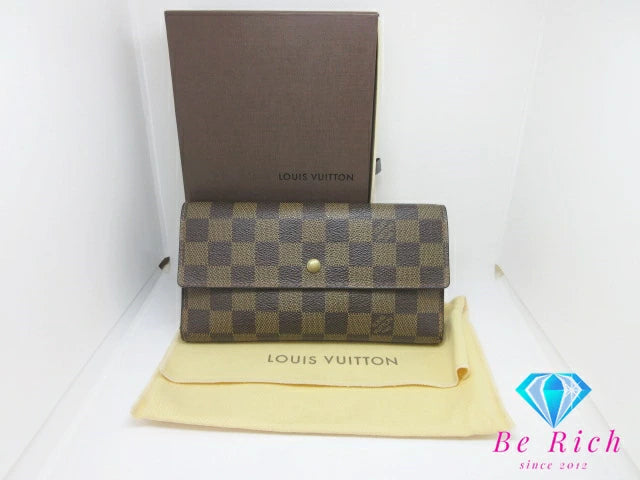 ルイ ヴィトン LOUIS VUITTON 三つ折り 長財布 ダミエ ポルト トレゾール インターナショナル N61215 エベヌ LV ロゴ 二つ折り財布 ロング ウォレット  【中古】【送料無料】 bs4008