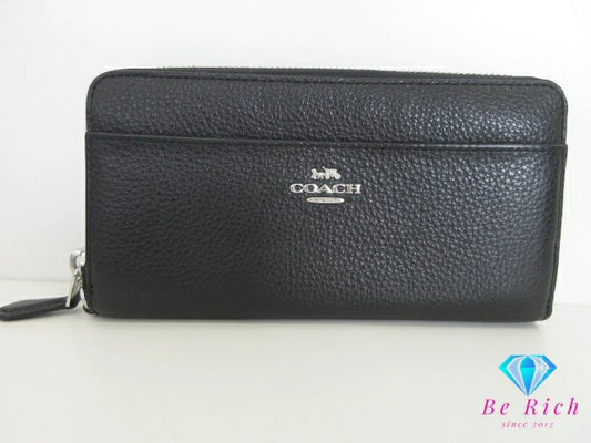 コーチ COACH ラウンドファスナー 長財布 アコーディオン ジップ アラウンド F76517 6643 ブラック 黒 レザー ロゴ 二つ折り財布 ロング ウォレット ストラップ  【中古】【送料無料】bs4027