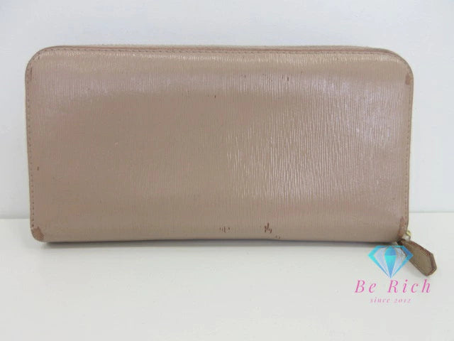 プラダ PRADA ラウンド ファスナー 長財布 1ML506 サフィアーノ レザー ピンク ベージュ ロゴ 二つ折り財布 ロング ウォレット 【中古】【送料無料】bs4028