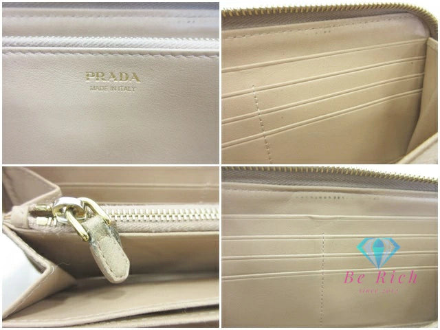 プラダ PRADA ラウンド ファスナー 長財布 1ML506 サフィアーノ レザー ピンク ベージュ ロゴ 二つ折り財布 ロング ウォレット 【中古】【送料無料】bs4028