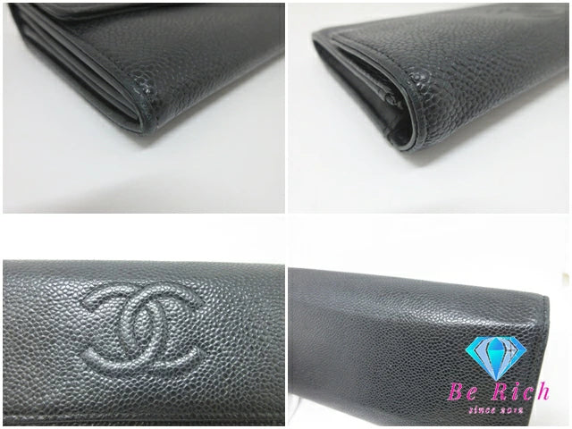 シャネル 二つ折り 長財布 黒 ブラック キャビアスキン レザー ココマーク ロング ウォレット CHANEL 【中古】【送料無料】 bs4029