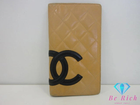 シャネル CHANEL 二つ折り 長財布 A26717 カンボン ライン ベージュ ラムスキン レザー ココマーク ロゴ ロング ウォレット 【中古】【送料無料】 bs4033