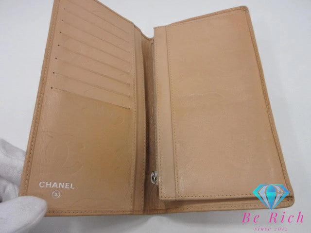 シャネル CHANEL 二つ折り 長財布 A26717 カンボン ライン ベージュ ラムスキン レザー ココマーク ロゴ ロング ウォレット 【中古】【送料無料】 bs4033